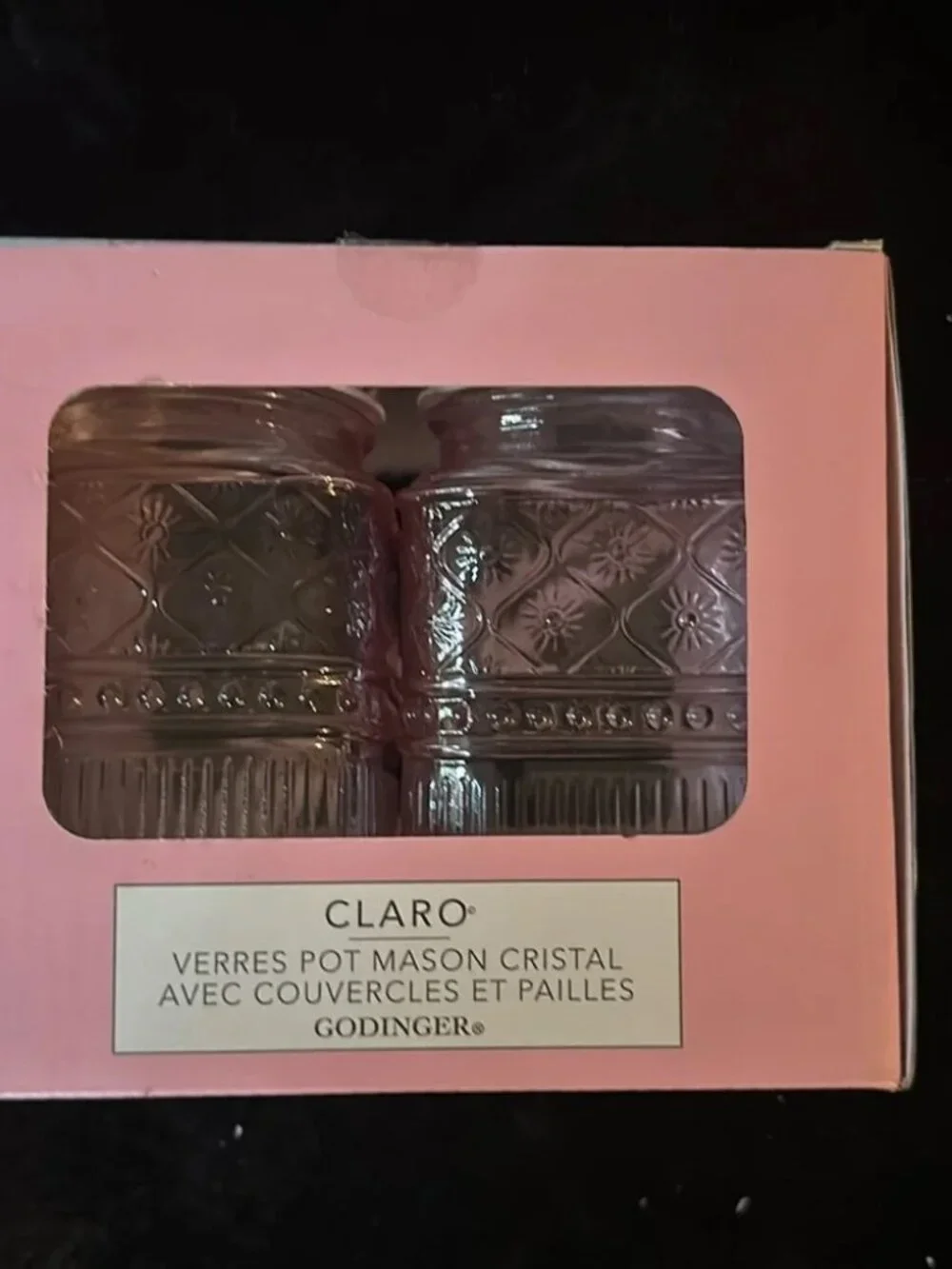 NWT Gorgeous Claro 16 oz Pink Mason‎ Jars w/ Floral Lid and Polka Dot Straw